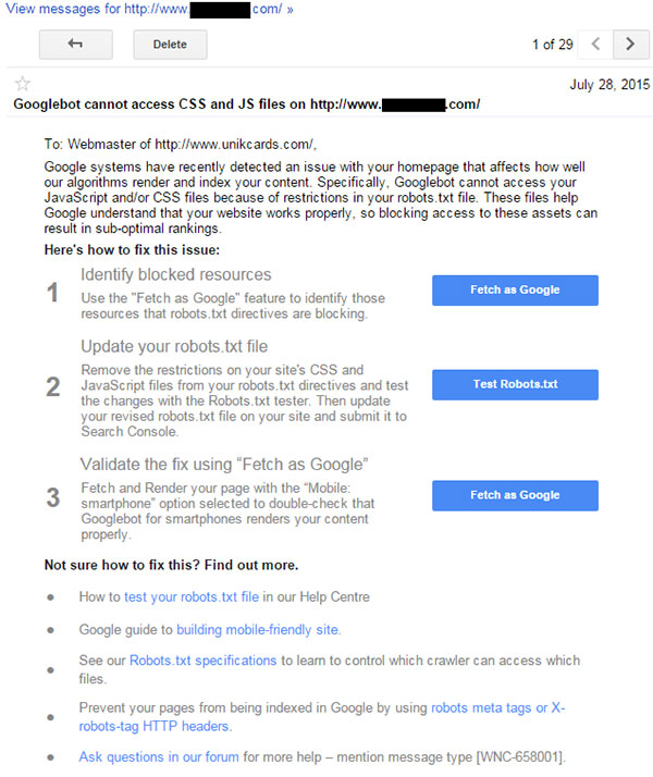 Here’s What You Should do if You’ve Received this Google Warning Googlebot cannot access CSS and JS files on xxx.com