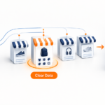 Illustration of an AI shopping assistant comparing several online stores and returning a short list of products