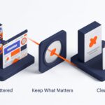 The Psychology of Minimalism in Branding: When It Backfires Illustration of a cluttered pack and web page edited down to a clear version that keeps one distinctive orange shape