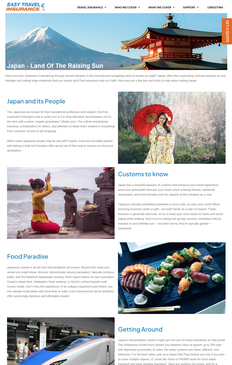 Insurance Destination Page in WordPress